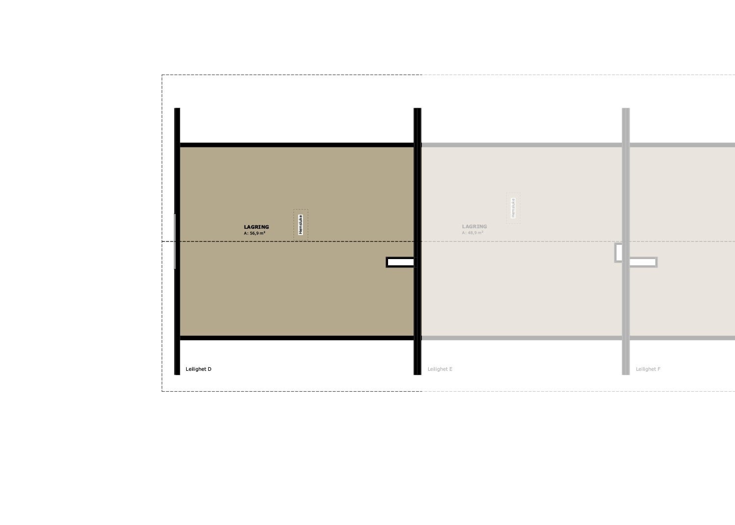 Loftene leveres uinnredet og anses som mulig lagerplass. Galleribilde