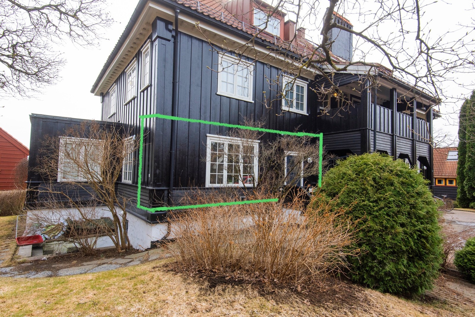 Markert område viser deler av hybel sett fra fasaden Galleribilde