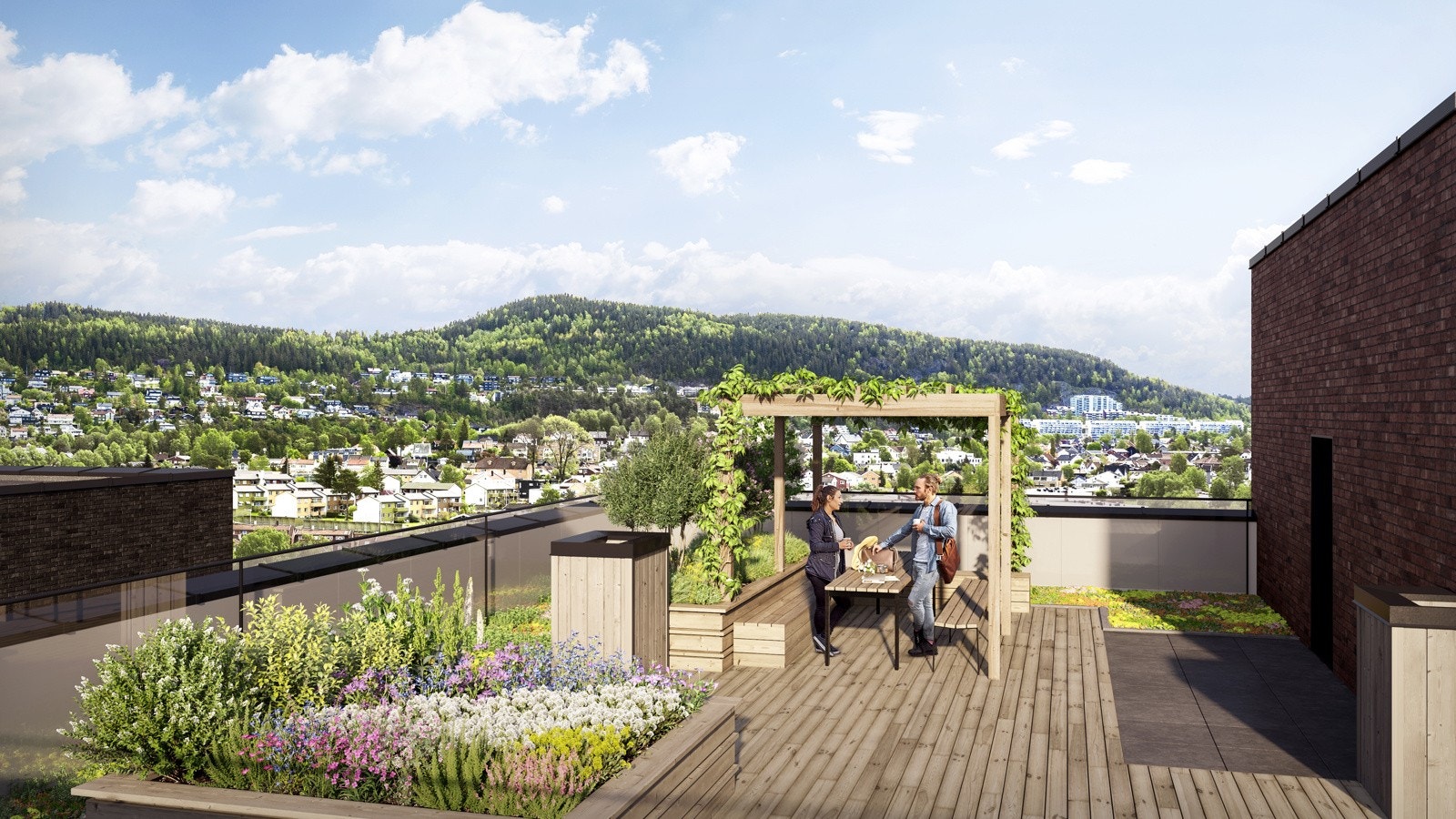 Nyt utsikten mot Grefsenkollen fra en av de mange felles takterrassene i prosjektet Galleribilde