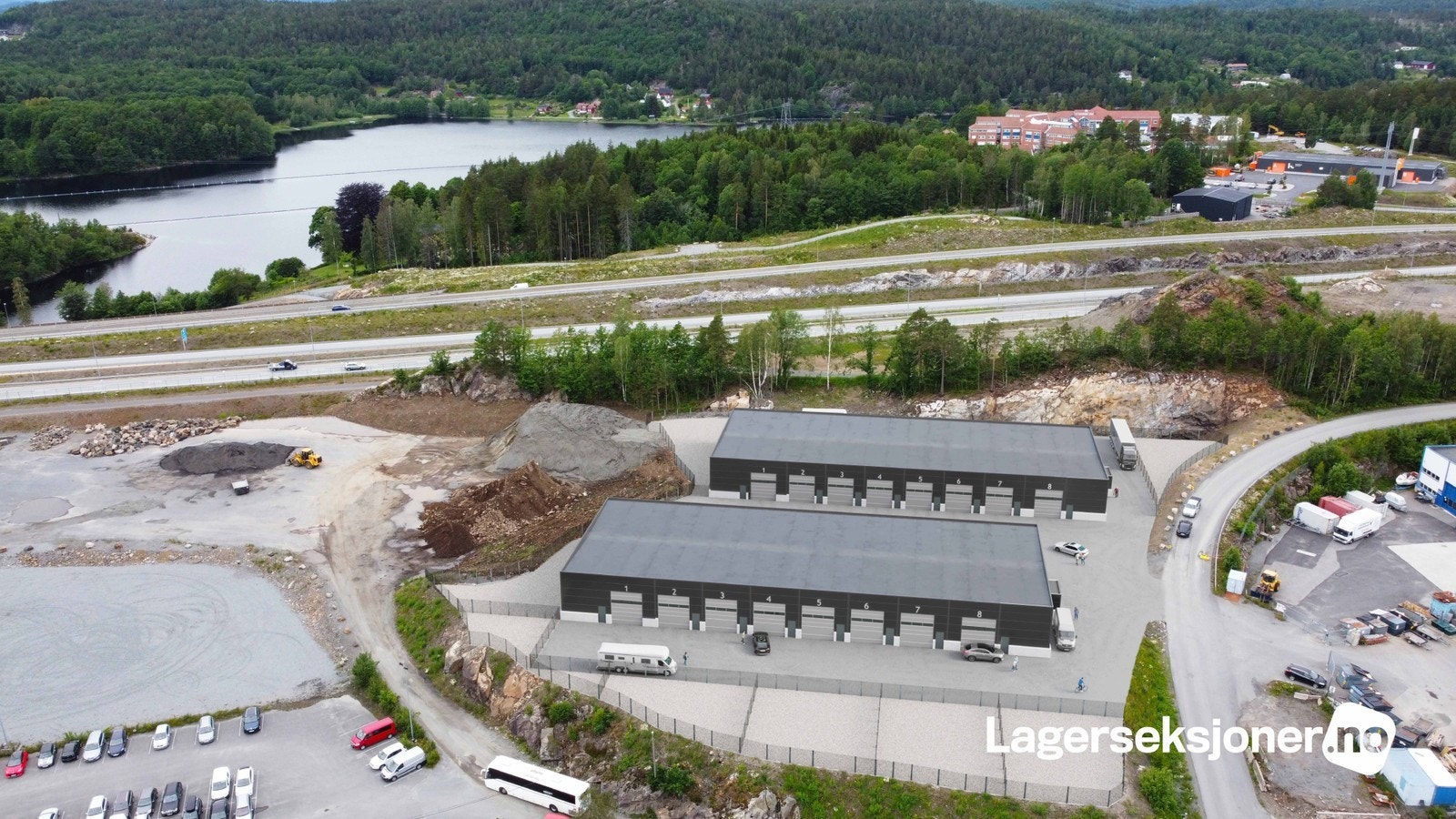 Seksjon 2 ( tom ) ligger i byggetrinn 2 som er den nærmeste på bildet. Innredet ligger i byggetrinn 1 som er lengst borte på bildet. Galleribilde