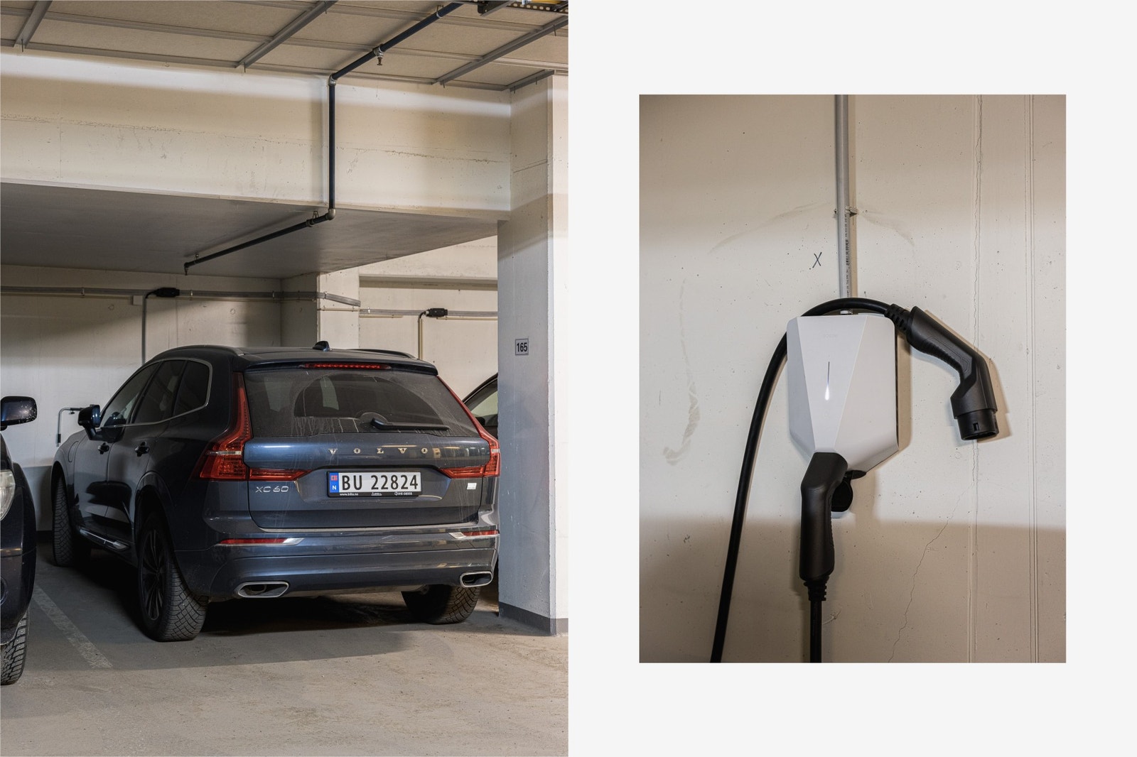 Garasjeplass med el-lader medfølger i felles parkeringsanlegg. Galleribilde