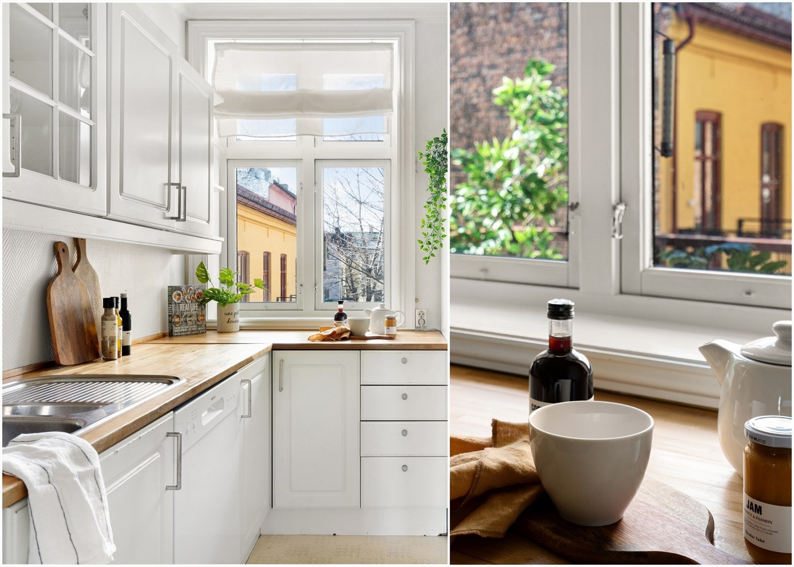 Kjøkkeninnredning med profilerte fronter og heltre-benkeplate Galleribilde