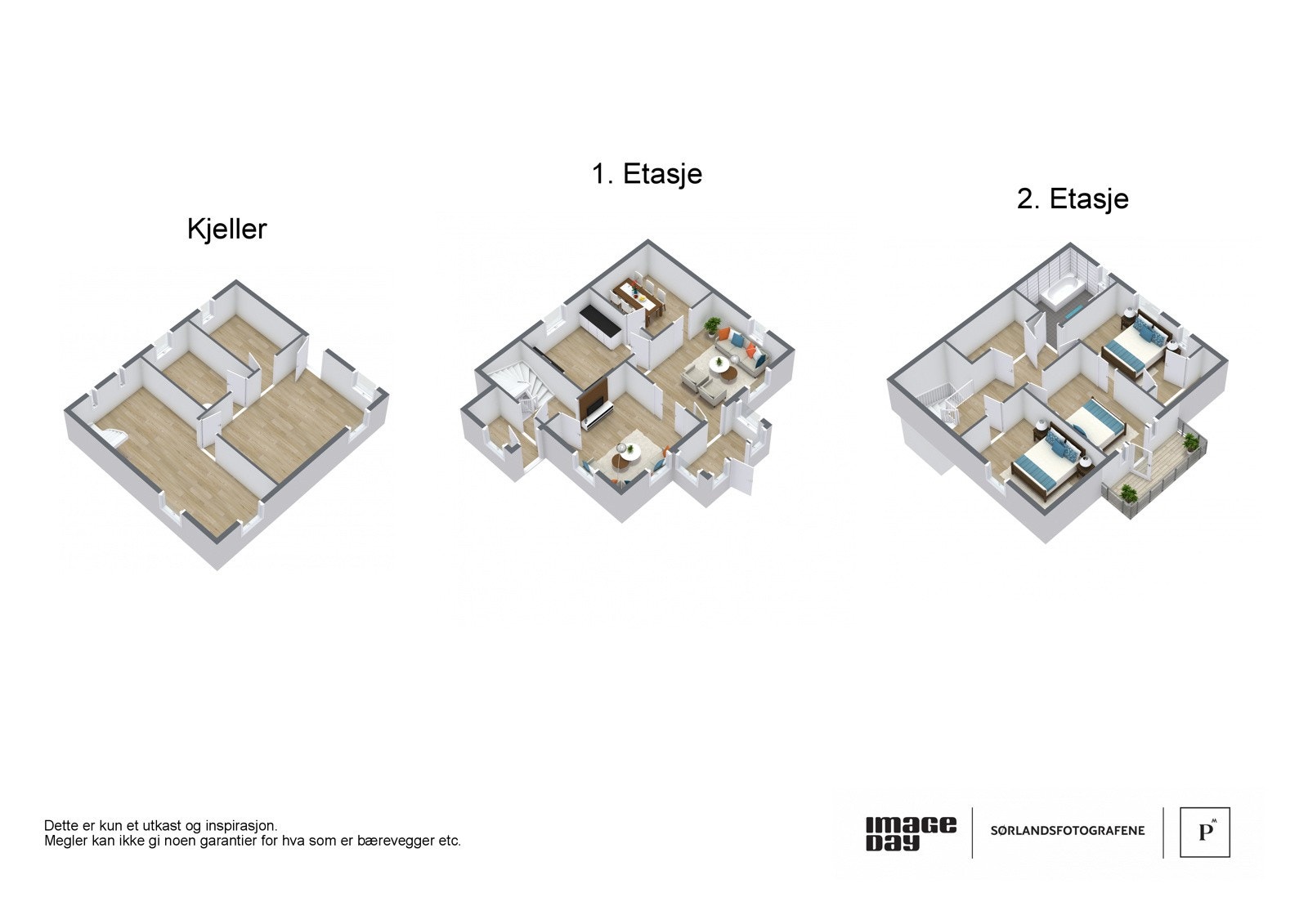 3 D plantegninger alle etasjer i huset - fra fotograf Galleribilde