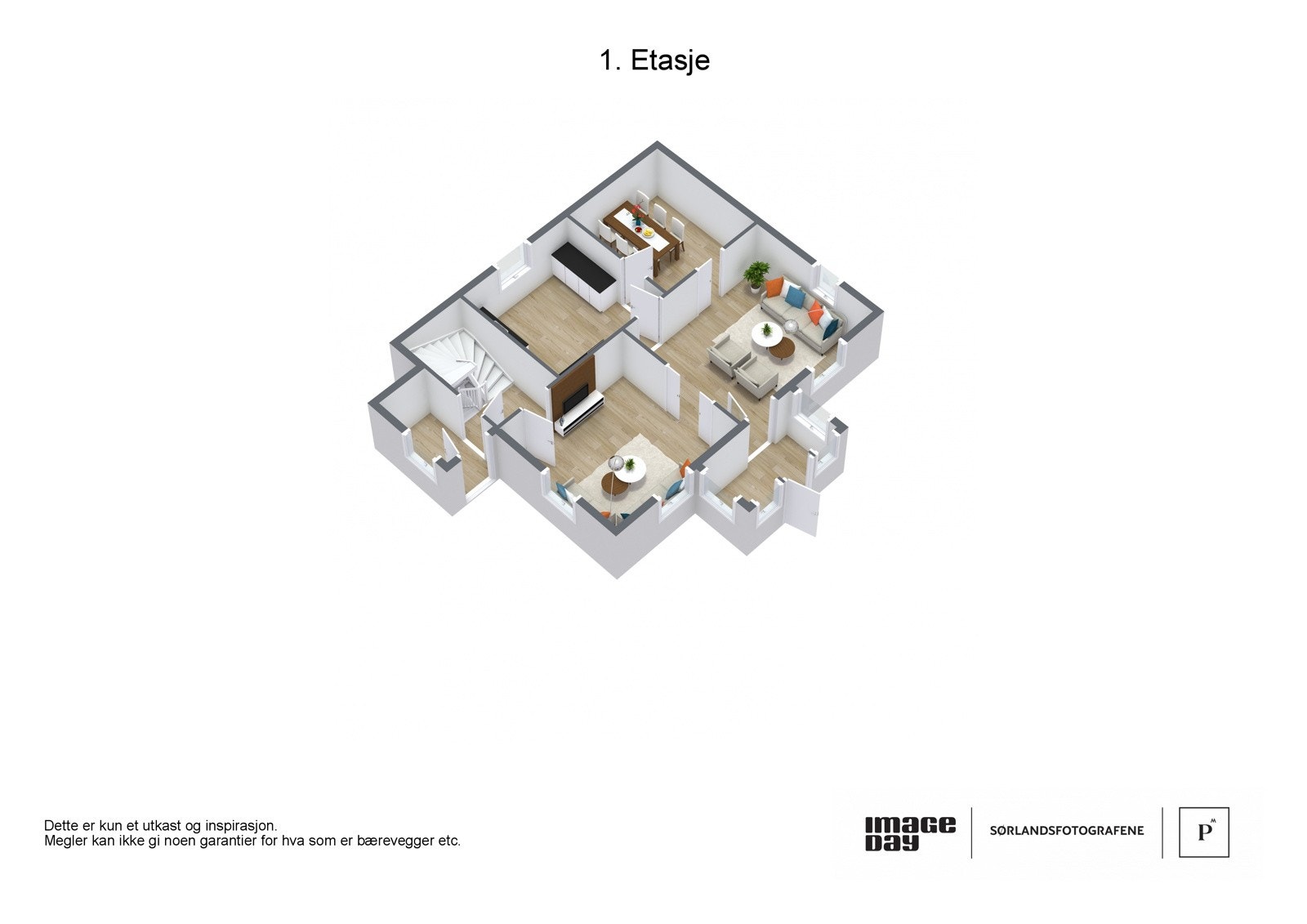 3 D plantegning 1.etg. fra fotograf Galleribilde