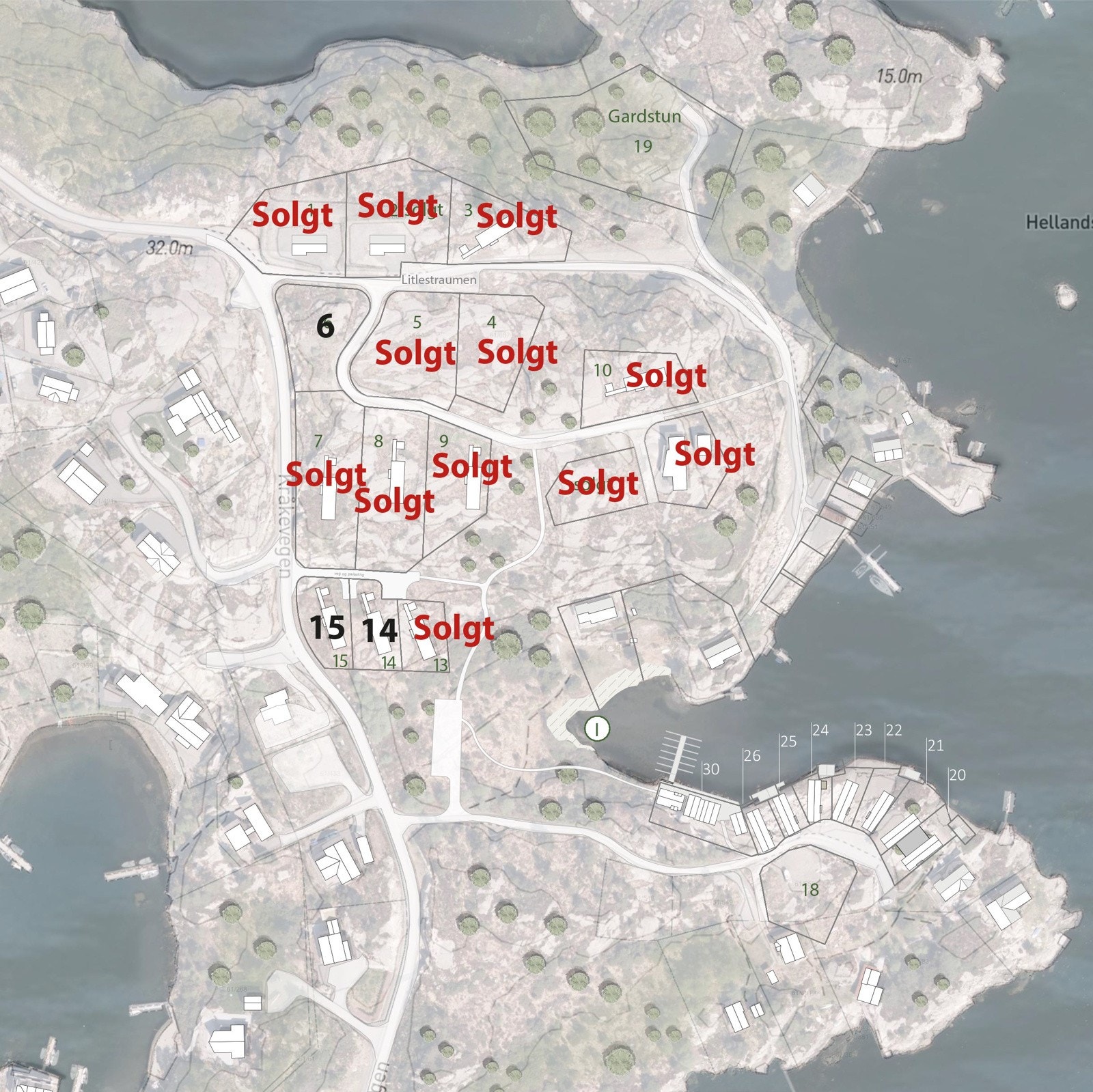 Det er berre to tomter igjen for sal med moglegheit for å bygge grindbu. Galleribilde