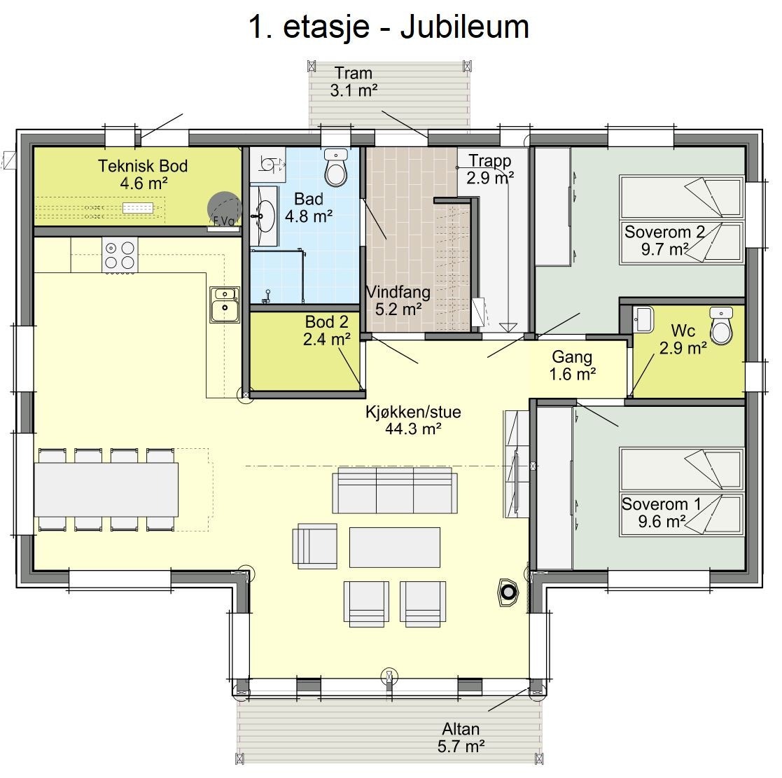 Plantegning 1.etg - Jubileum Galleribilde