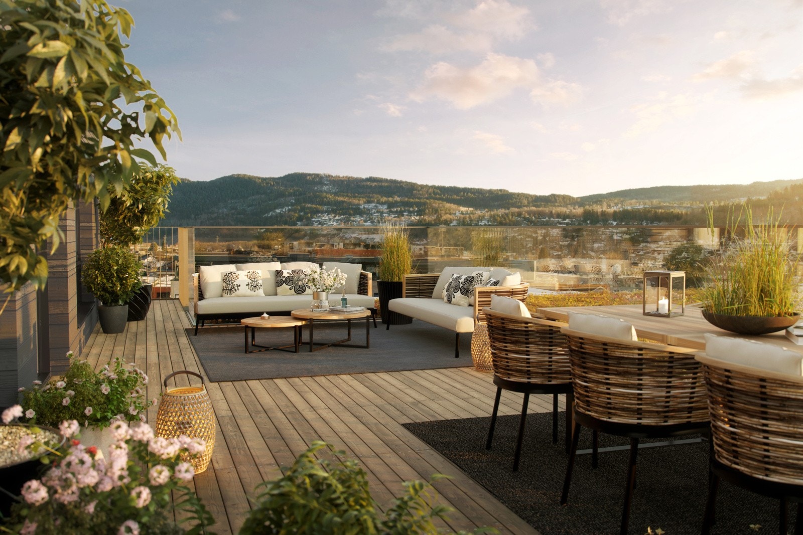 Romslig og luftig terrasse i leilighet 501. Avvik kan forekomme. Galleribilde