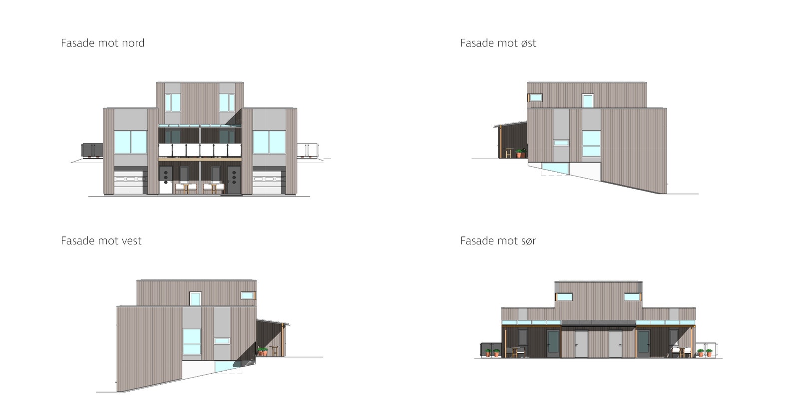 Fasadetegning viser gode arkitektløsnigner, levert av Arkitektlaget Kongsvinger Galleribilde