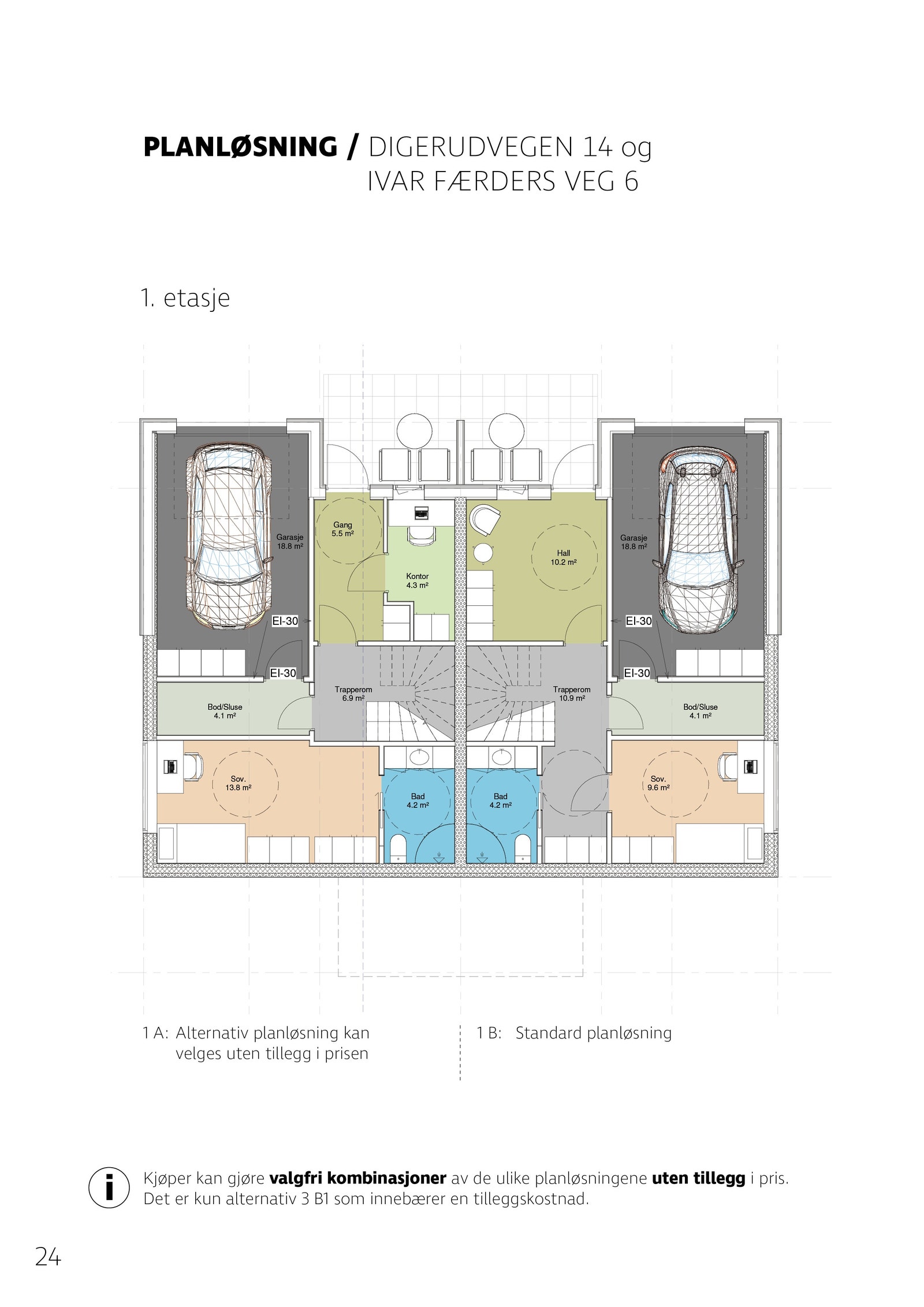 Første etasje med garasje, soverom og bad. Se alternative planløsninger Galleribilde