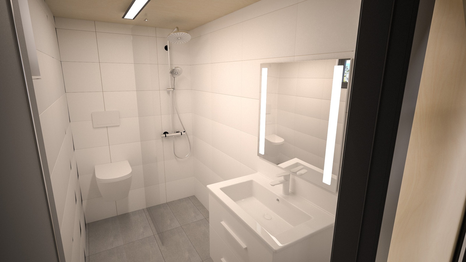 Flislagt bad med dusj Galleribilde