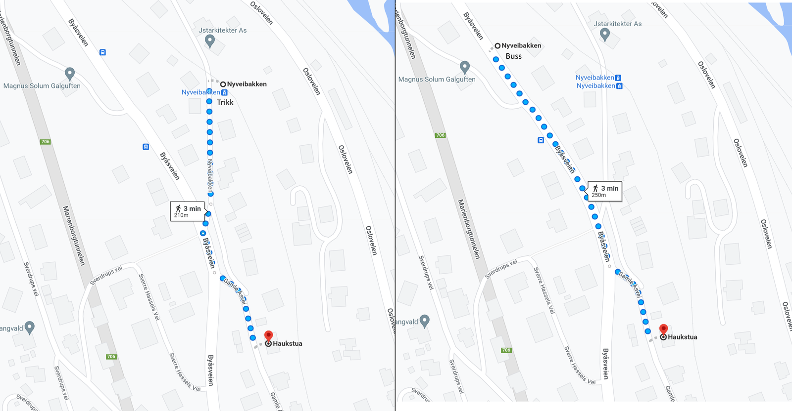 Gangavstand til buss og trikk Galleribilde
