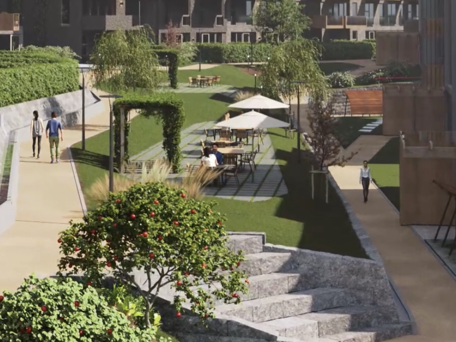 Store grønne arealer mellom bebyggelsen. Galleribilde