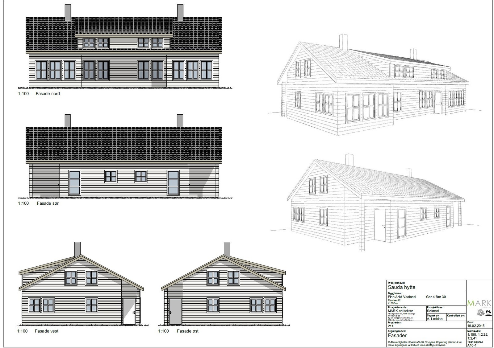 Tegning av hytter utvendig Galleribilde