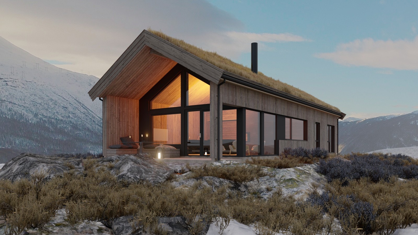 Det foreligger dispensasjon og rammetillatelse på begge tomtene til denne lekre hytta - Snøhetta - Se salgsoppgave for nærmere opplysninger Galleribilde