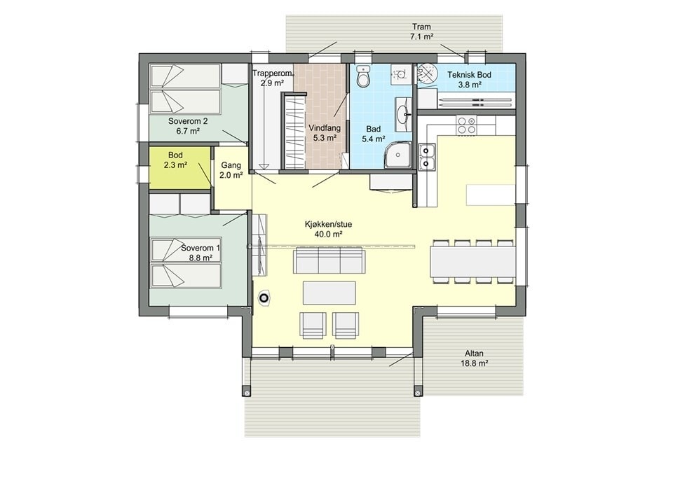 Plan 1. 4 soverom gir fleksible muligheter. Galleribilde