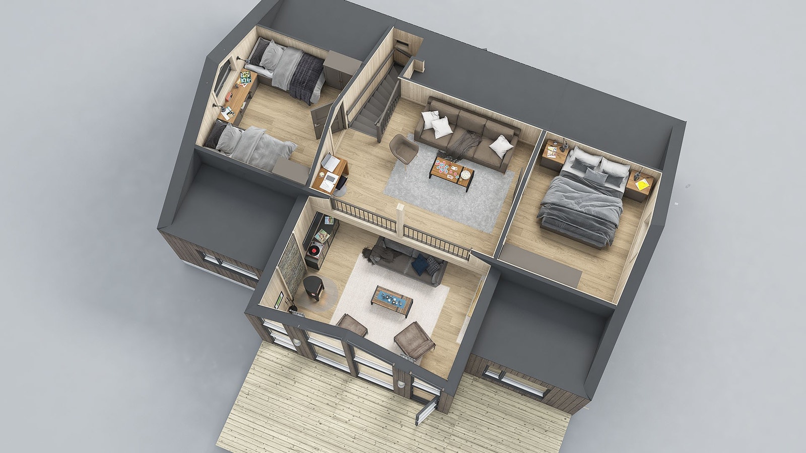 Hems katalog. Ungene leker på hemsen, mens mor og far koser i stua eller motsatt. Galleribilde