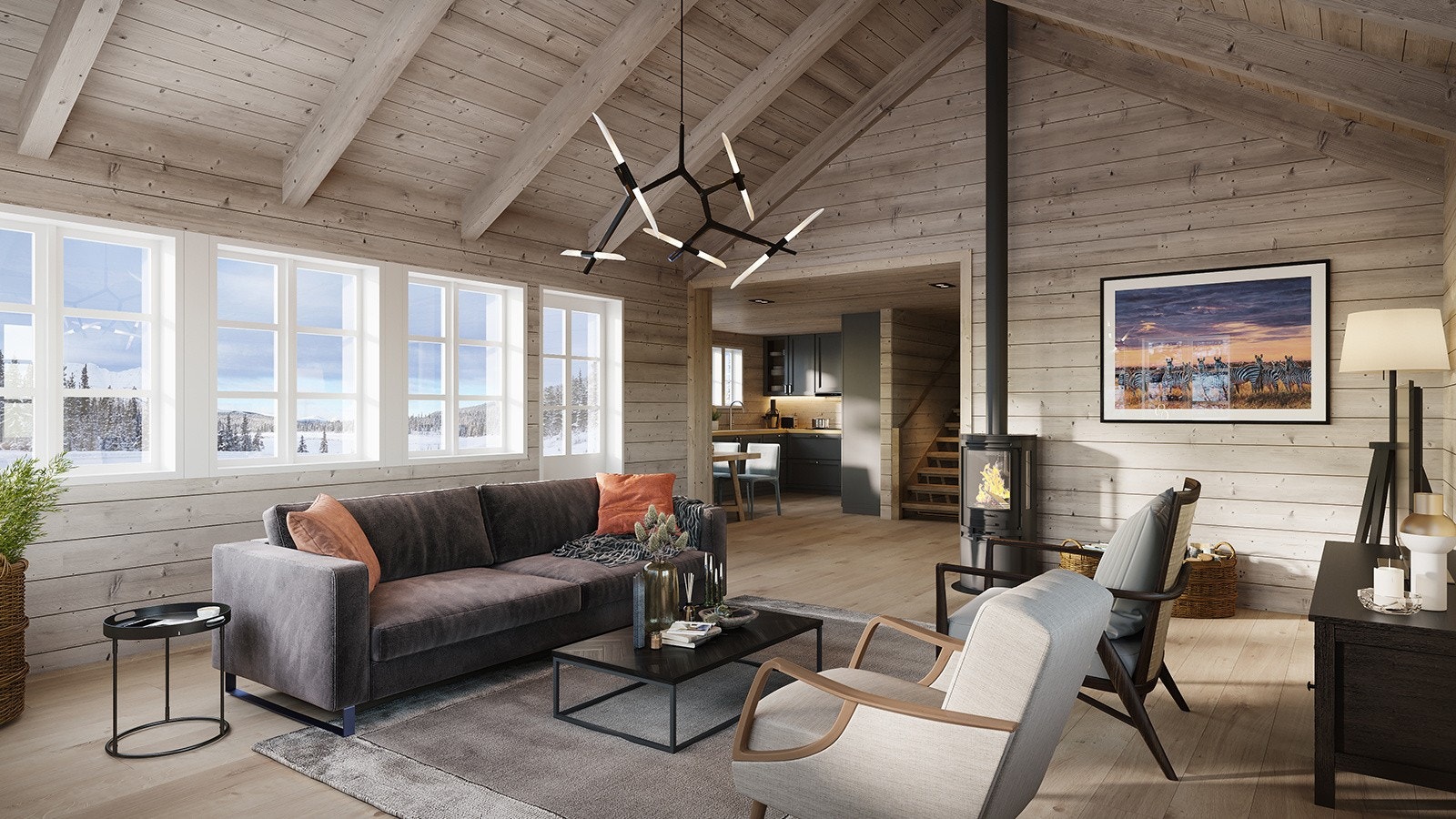 Illustrasjon fra stue hyttemodell F6.17 - Avvik kan forekomme Galleribilde