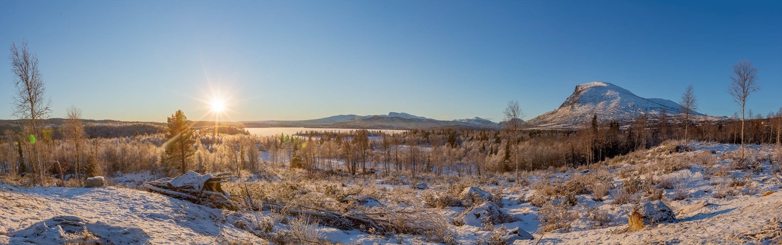 Panoramautsikt over Storevatn, fjellene i sørvest og Skogshorn i vest Galleribilde