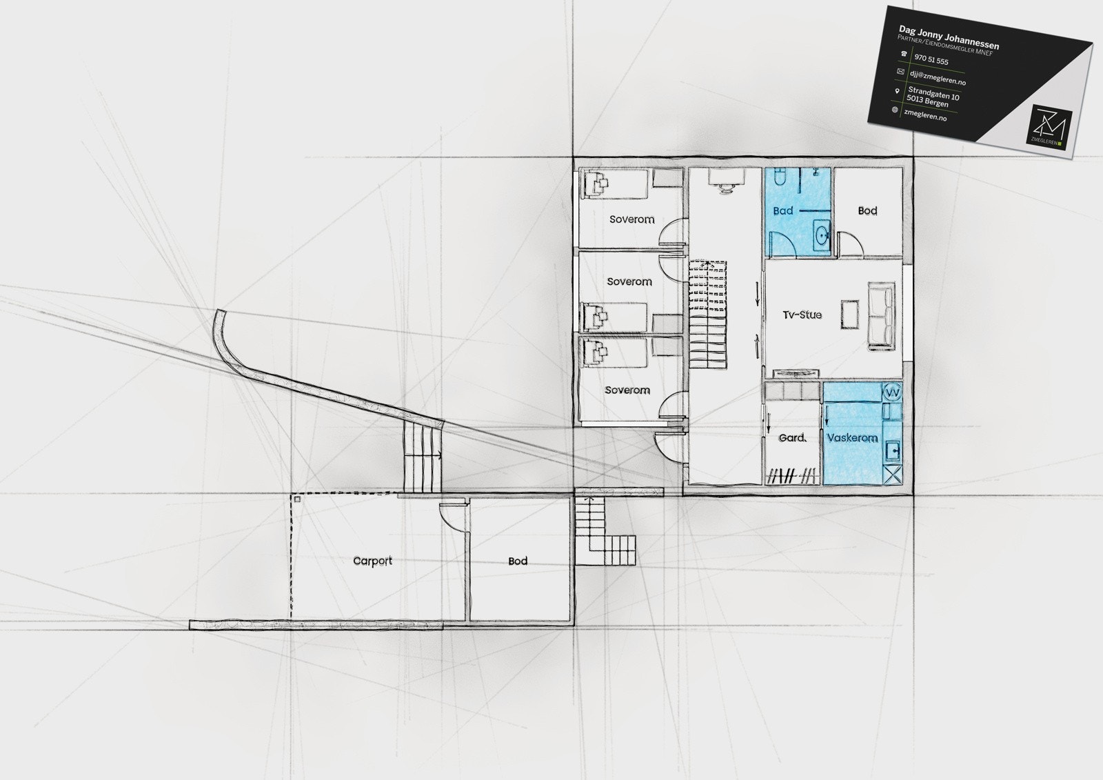 Etasjen har et bruksareal på 86 m² | I tillegg kommer car-port med bod på 11.5 m² i bakkant Galleribilde