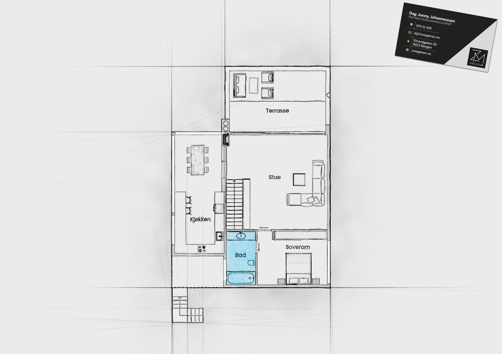 Etasjen har et bruksareal på 88 m² | Stue med takhøyde på 2.7 meter og utgang til terrasse og hage Galleribilde