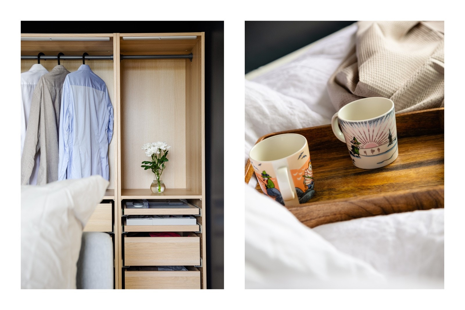 Det er satt opp garderobeskap fra IKEA som gir gode muligheter for klesoppbevaring. Galleribilde