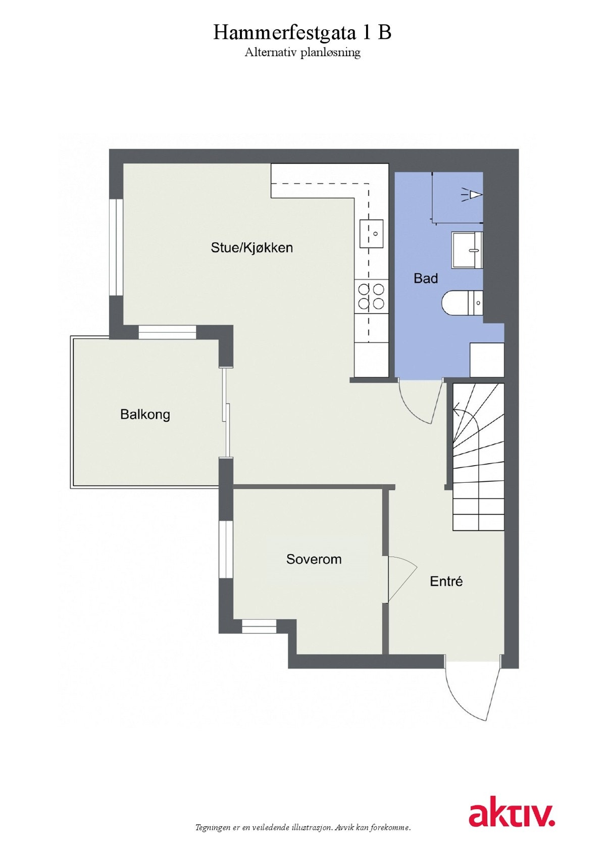 Alternativ plantegning viser mulighet for å lage et ekstra soverom i 4.etg. Galleribilde