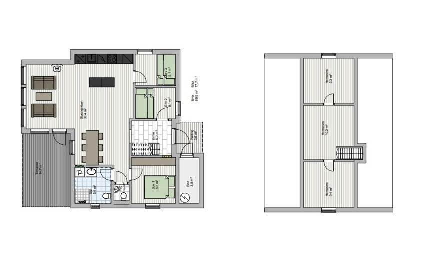 Plantegning med hems. Hems kan kjøpes mot tillegg. Galleribilde
