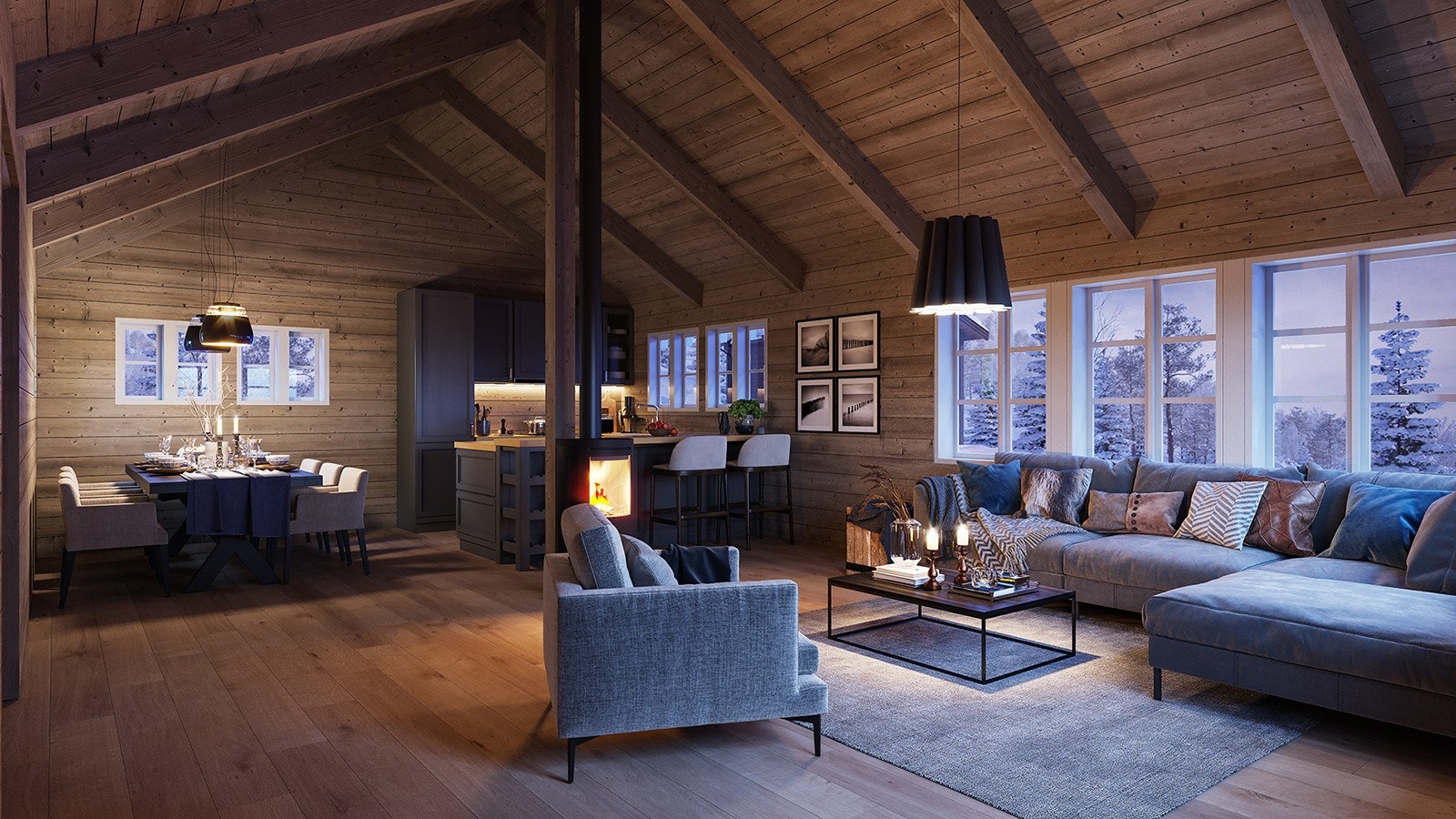 Illustrasjon fra stue i hyttemodell F6.20 - Avvik kan forekomme Galleribilde