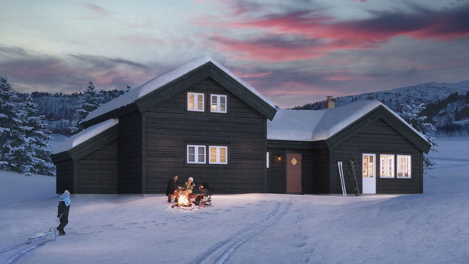 Illustrasjon fra fasade i hyttemodell F6.20 - Avvik kan forekomme Galleribilde