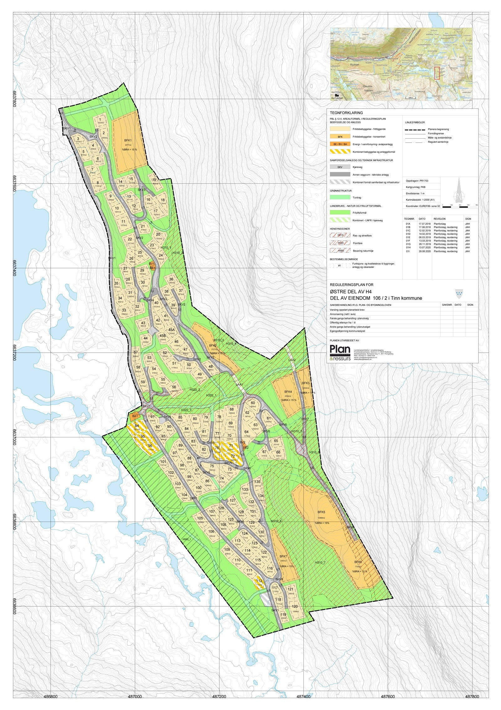 Reguleringskart - bruk www.kommunekart.com for å kunne zoome inn på høyder og øvrig info eller last ned prospekt for å få regueringskart i PDF i høy kvalitet Galleribilde