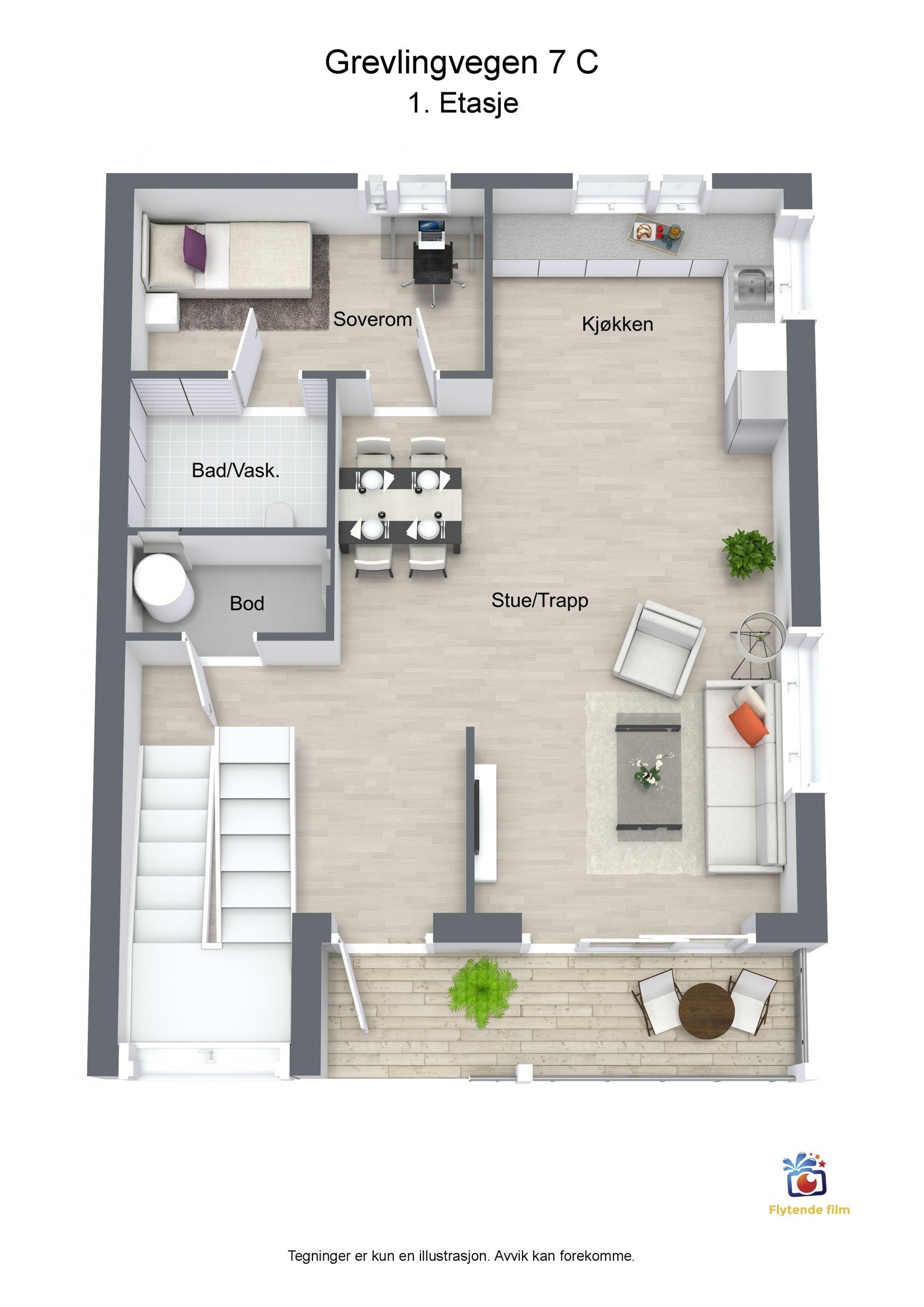 3D plantegning 1.etasje Galleribilde