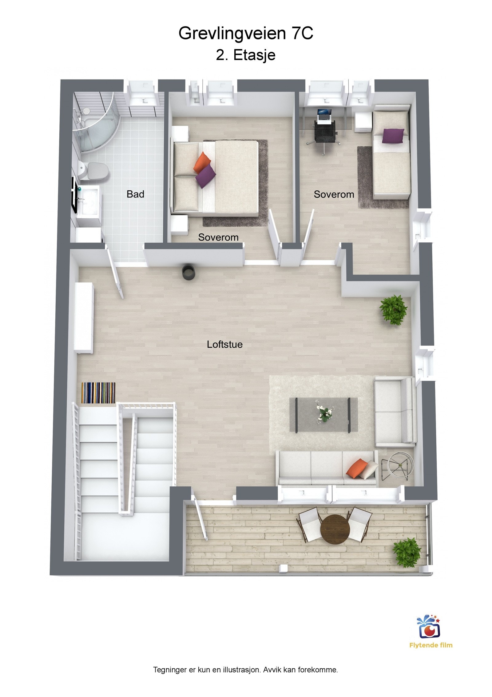 3D plantegning 2.etasje Galleribilde