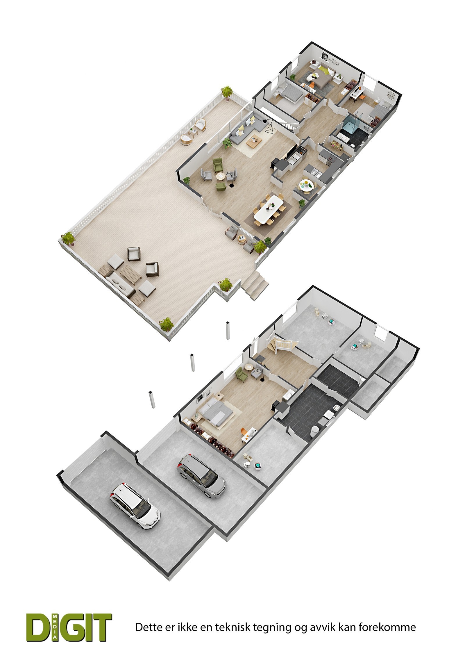 Plantegning underetasje 1. etasje 3 D Galleribilde