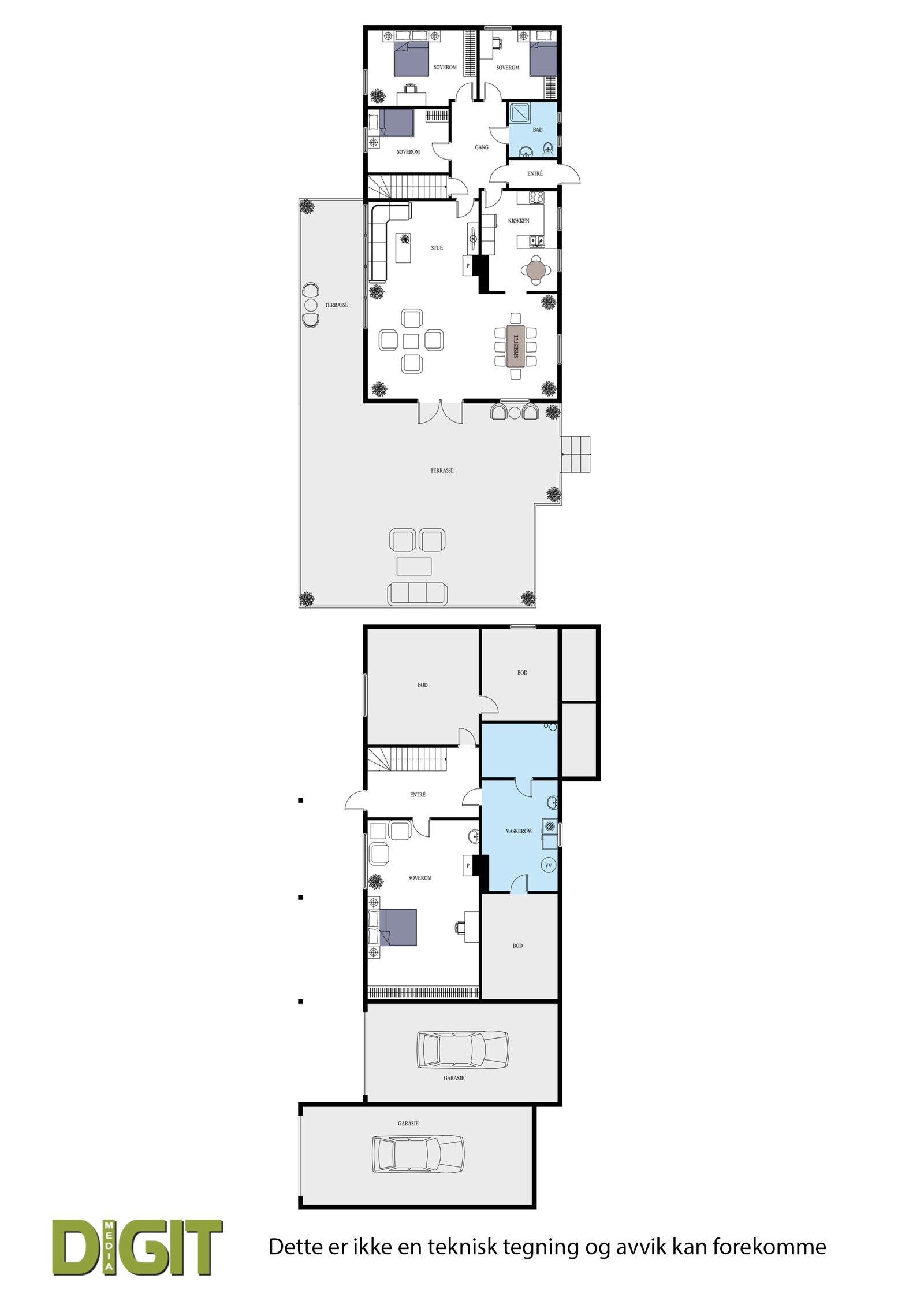 Plantegning underetasje og 1. etasje 2 D Galleribilde