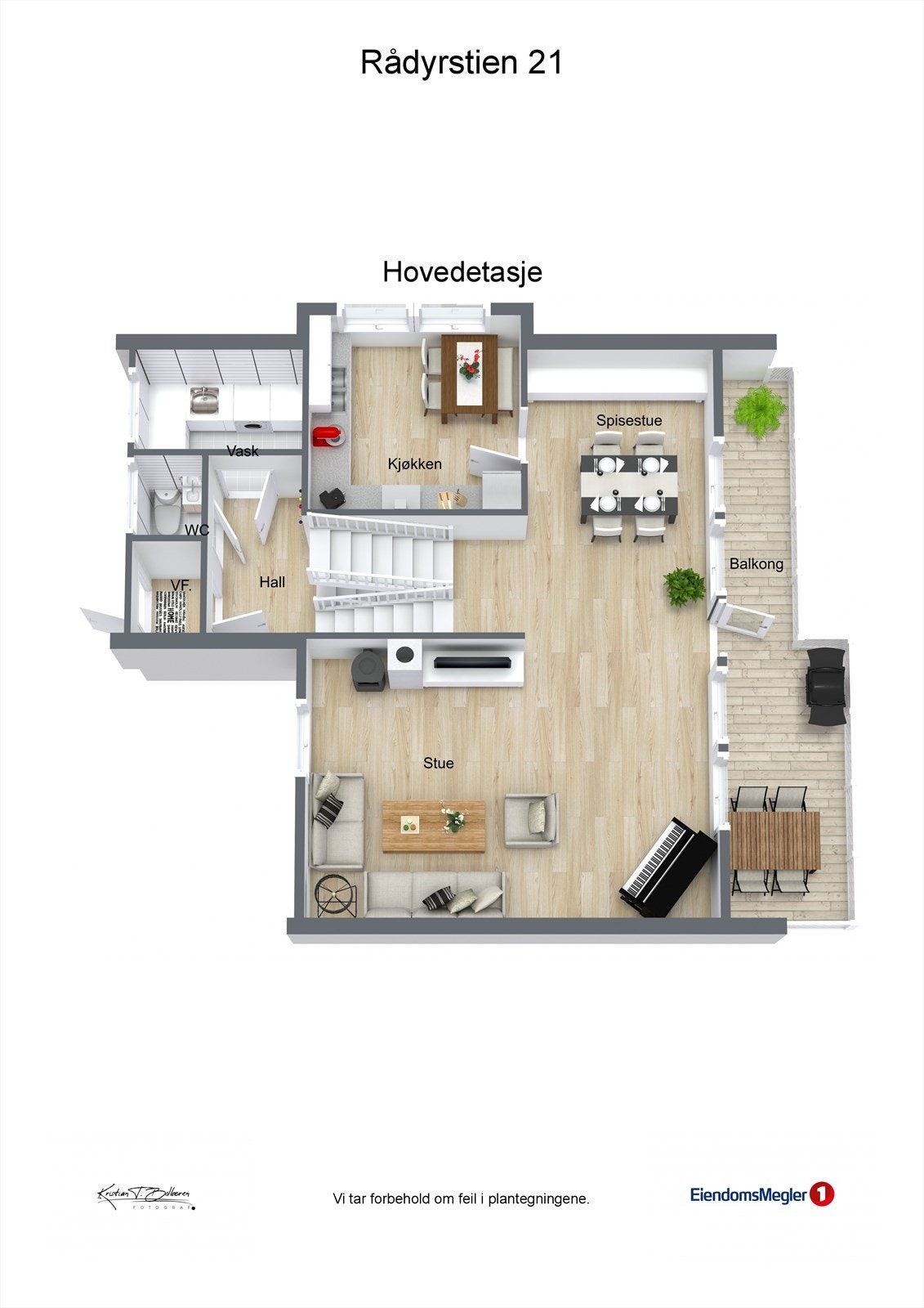 Plantegning hovedetasje og inngangsparti Rådyrstien 21. Galleribilde