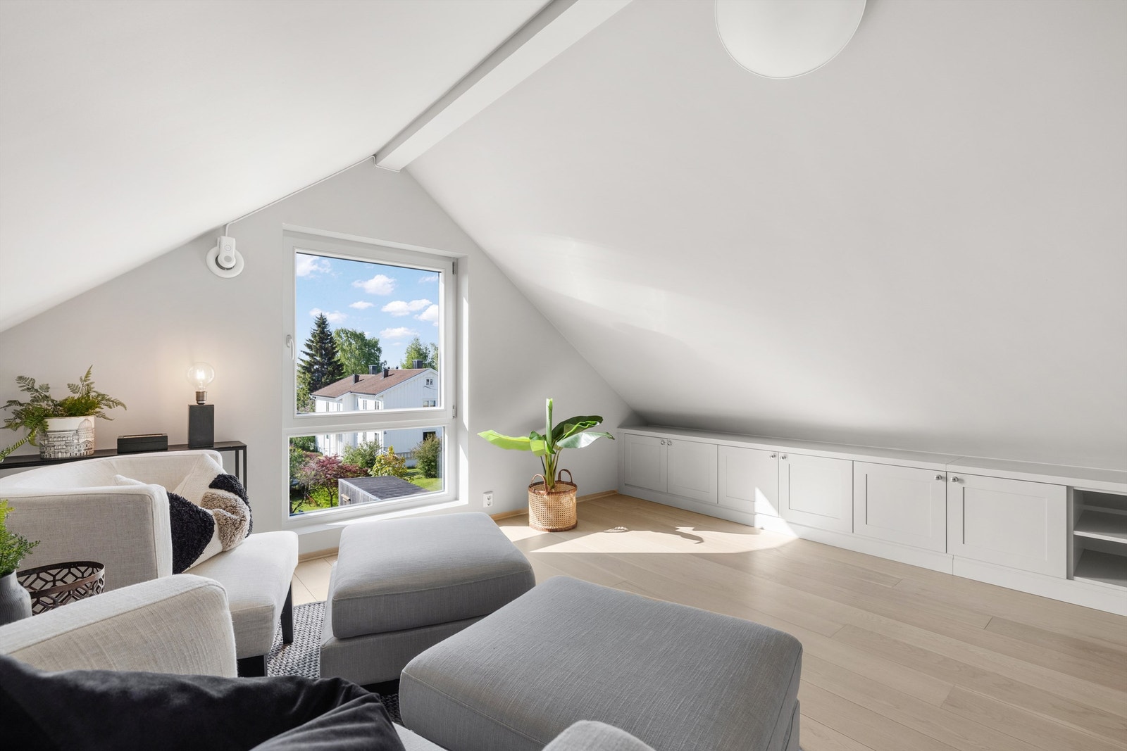 Loftstue (alternativt soverom 5) med plassbygget innredning Galleribilde