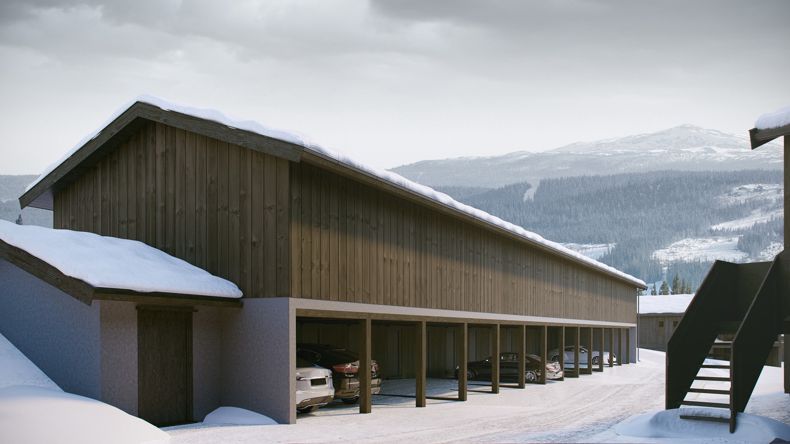 Alle leiligheter blir levert med egen carport med bod på 4kvm (utenom bygg 2-26) Galleribilde