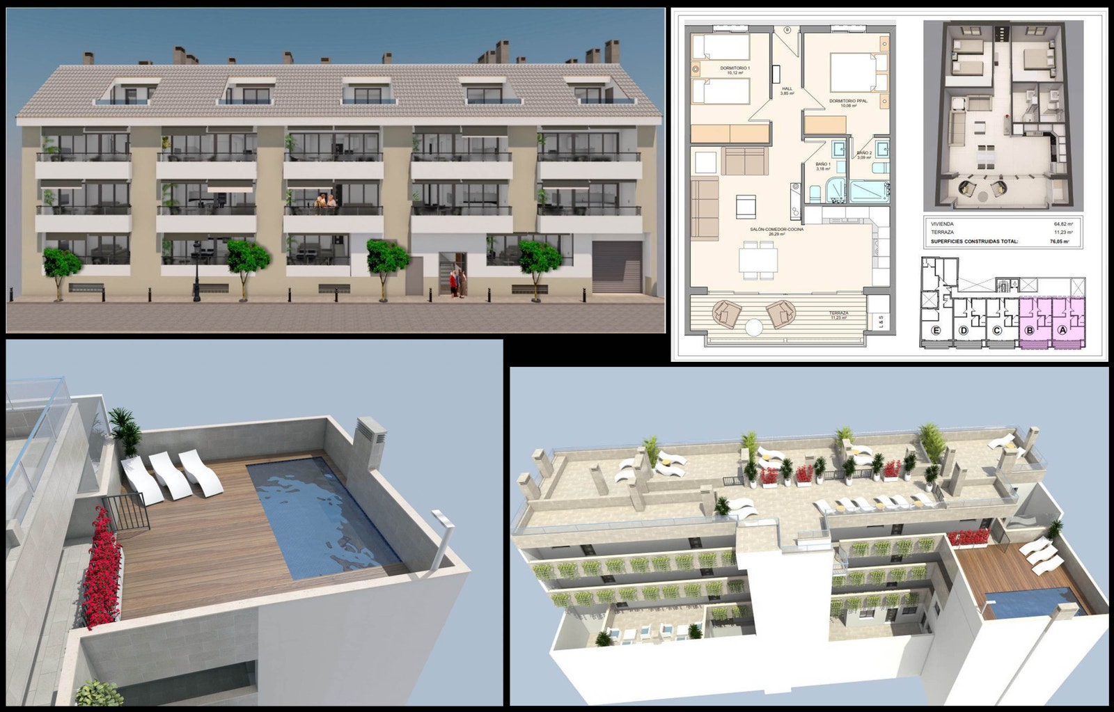 3D oversikt over leilighet og bygg Galleribilde