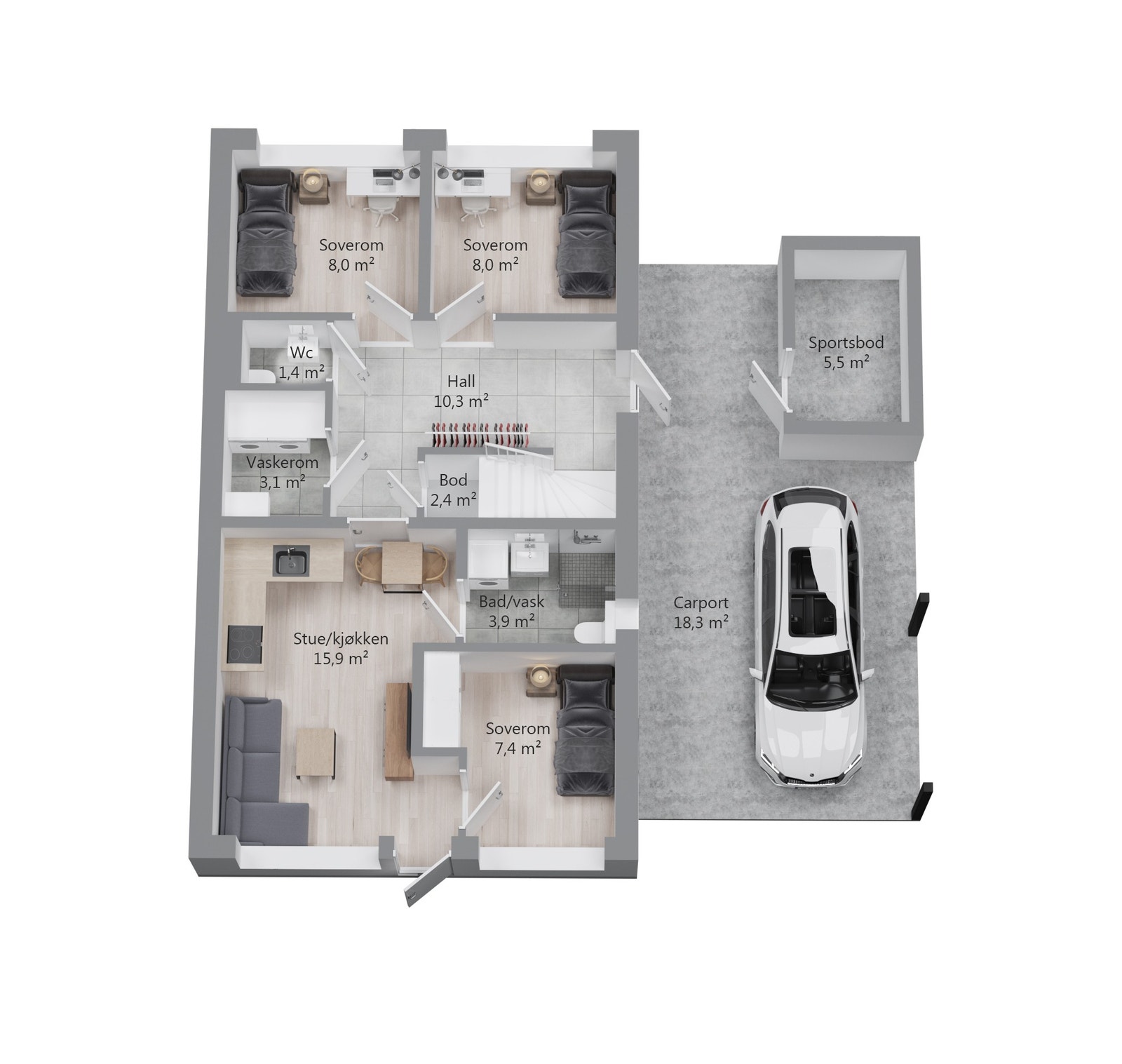 Plan 1.etg med ferdig praktikantdel Galleribilde