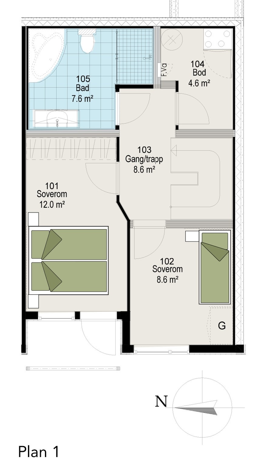 Hus 1 og 6 Plan 1_Fargelagt Galleribilde