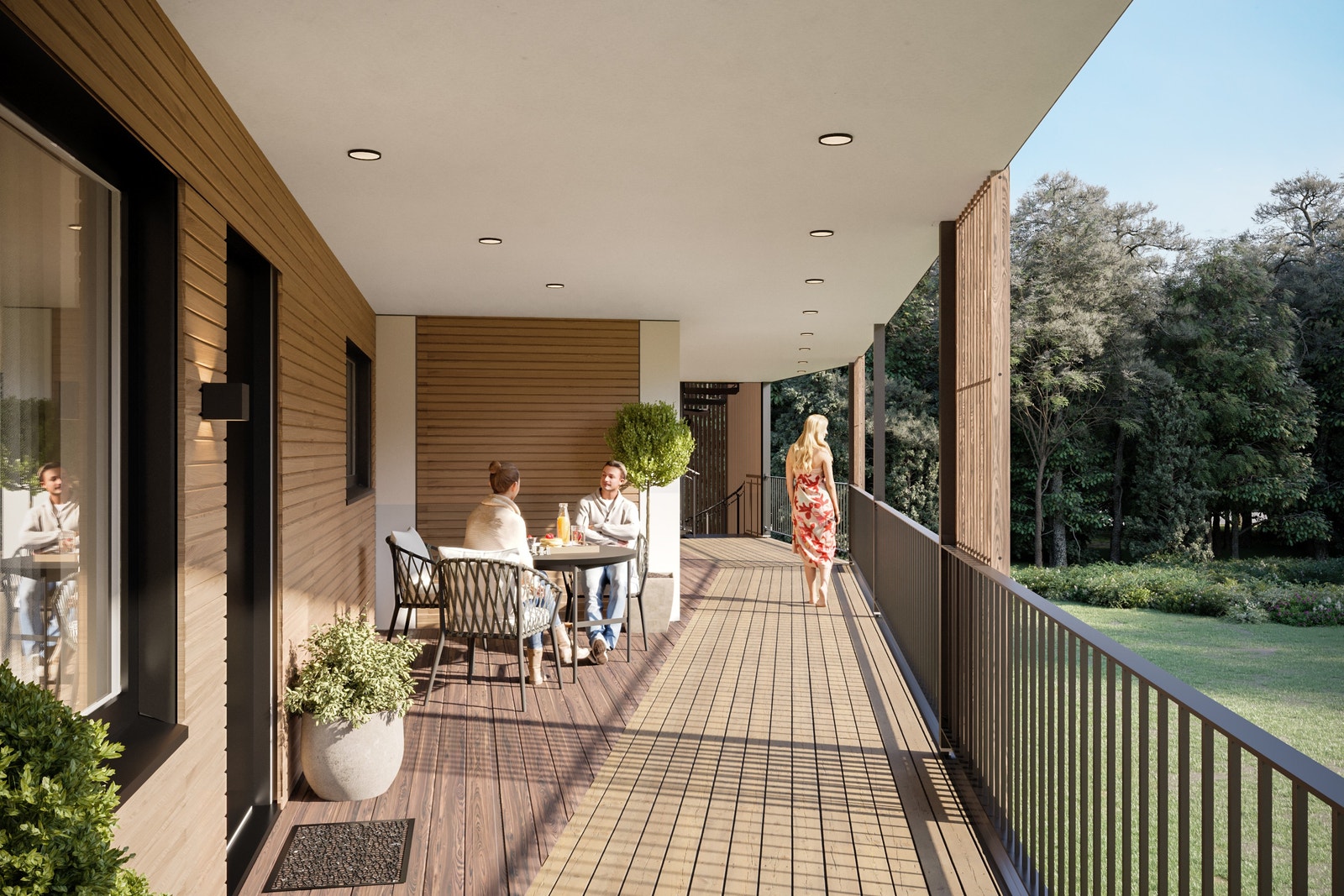 Åpen svalganger hvor man får egne privat uteplass. Galleribilde