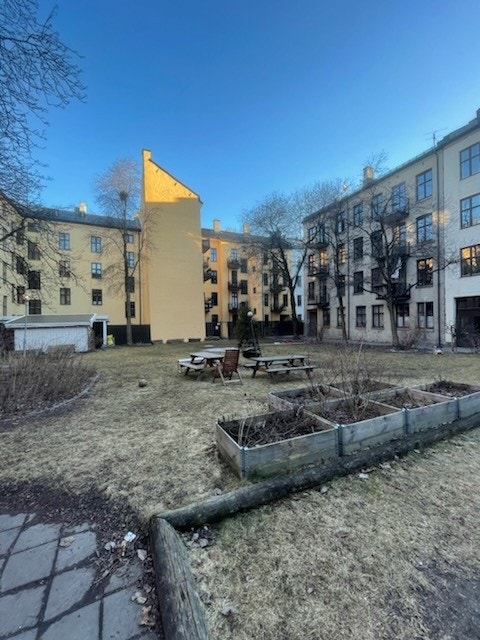 Felles hage med grill, kjøkkenhage, sittegrupper Galleribilde