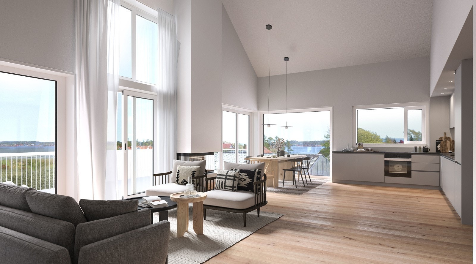 God plass til familie og gjester i stua. Galleribilde