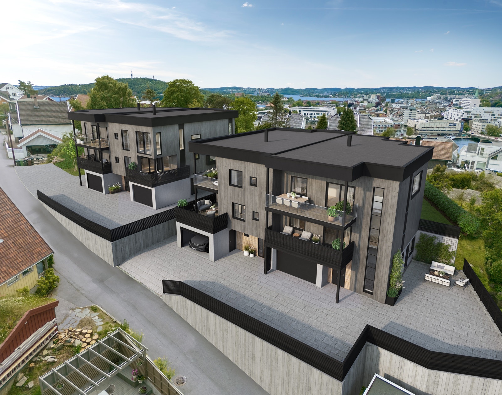 Illustrasjon - En garasjeplass samt ekstra biloppstillingsplass til boligene. Galleribilde