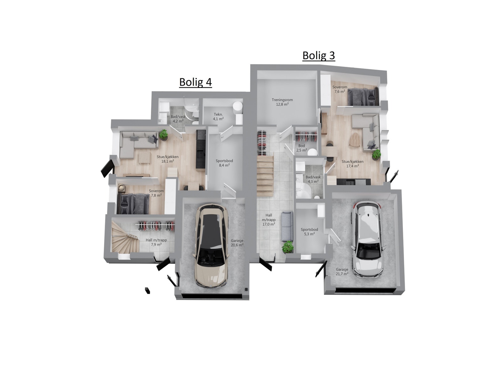Bolig 3 og 4, underetasje med praktikantdel for gode leieinntekter. Galleribilde