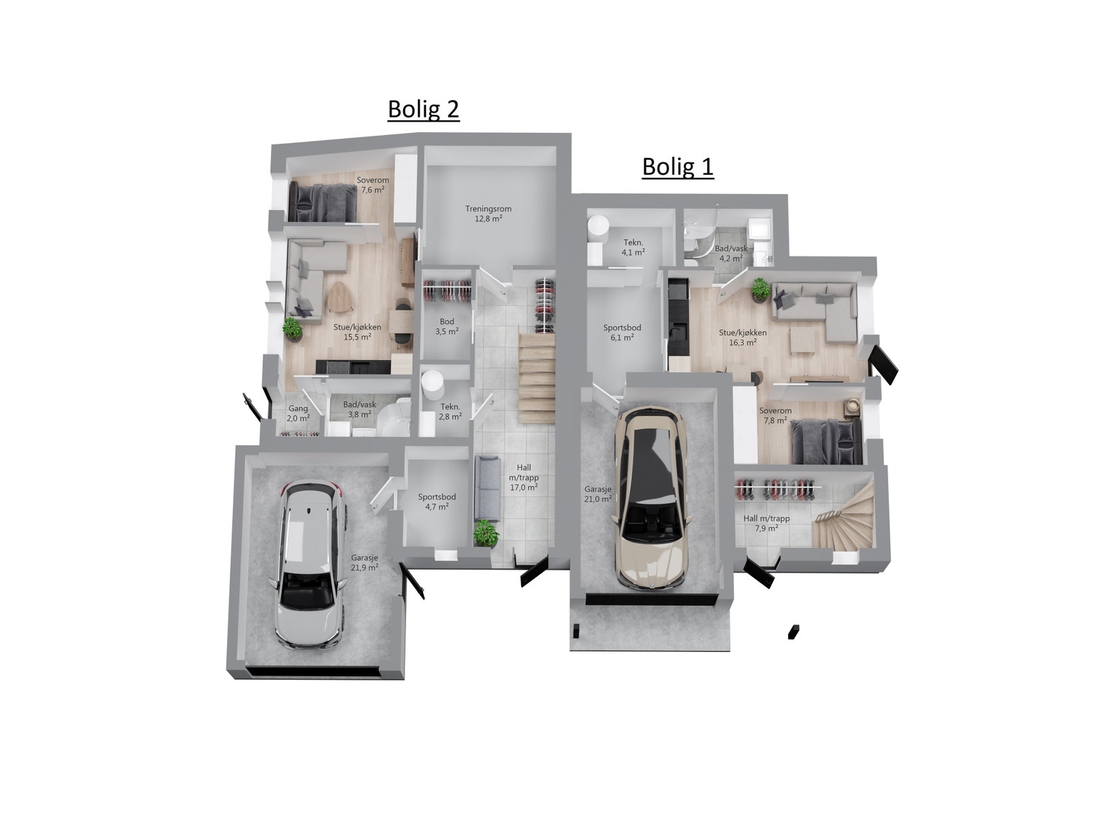 Bolig 1 og 2, underetasje med praktikantdel for gode leieinntekter. Galleribilde