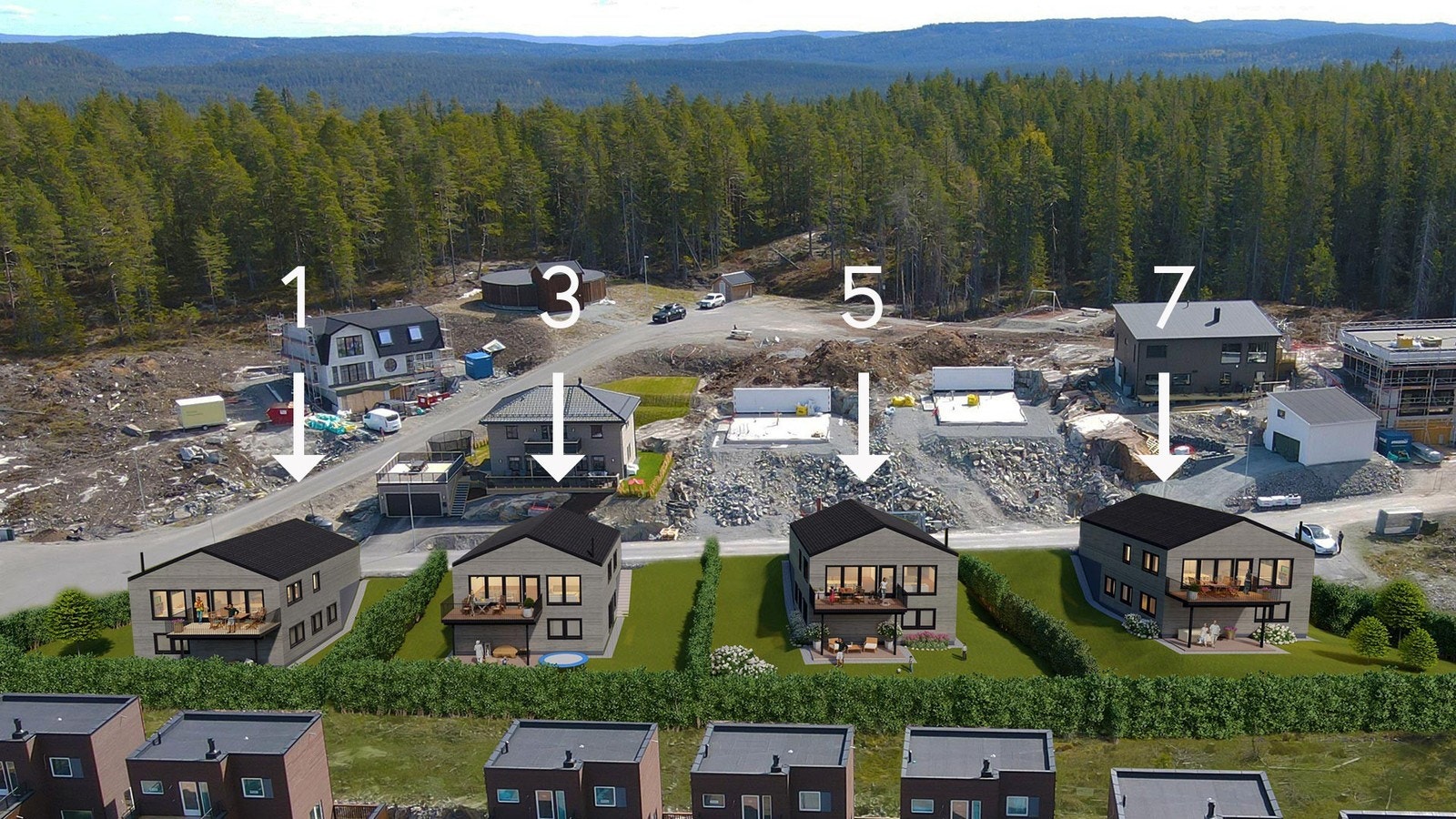Boligen ligger innerst i gaten med skogen som nærmeste nabo. Galleribilde