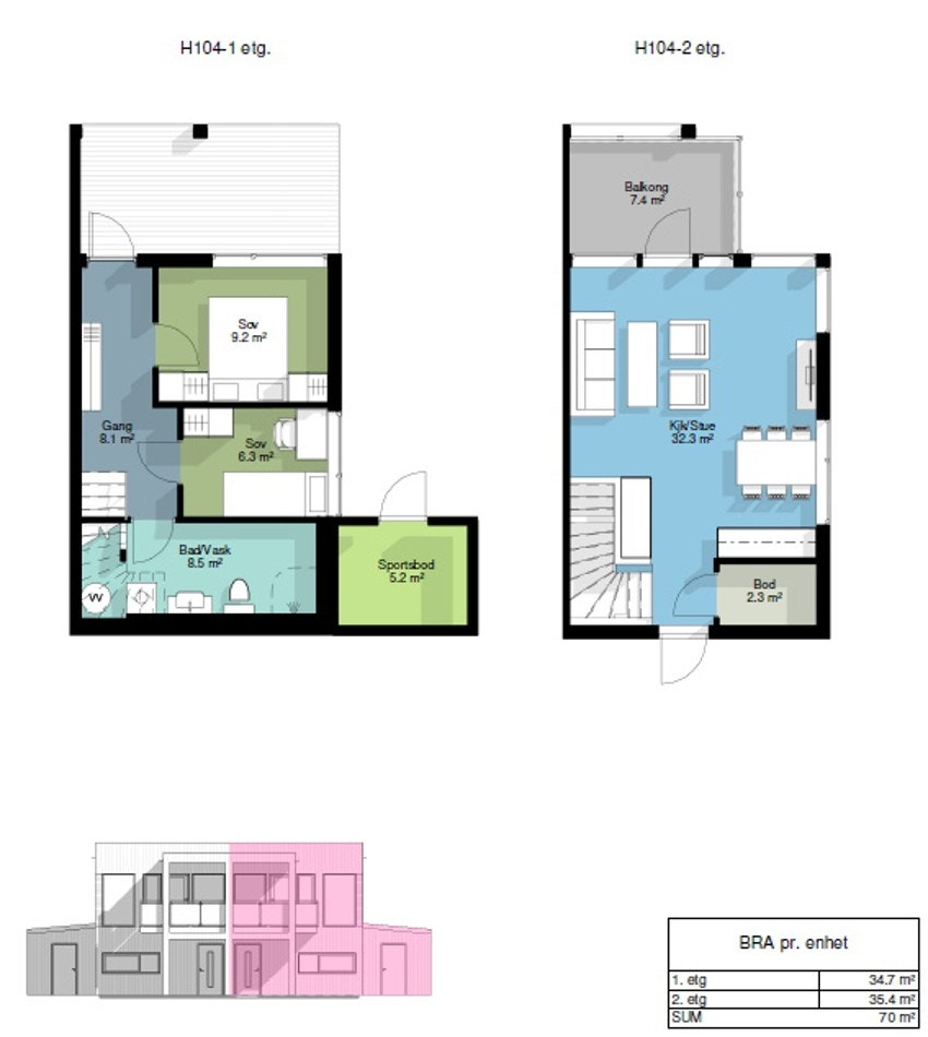 Plantegning bolig 4, 6, 8, 10. Galleribilde