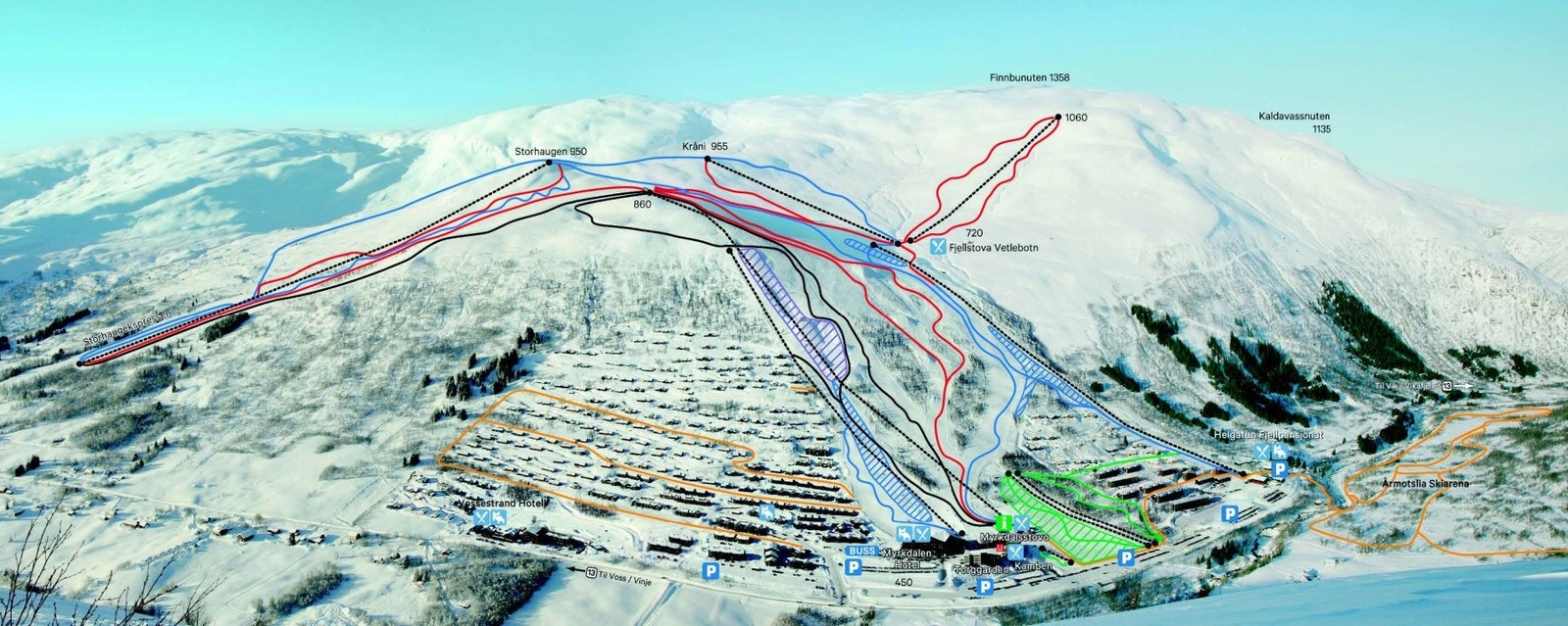 Myrkdalen Fjellandsby- Mørkveslia til venstre for Storhaugekspressen Galleribilde