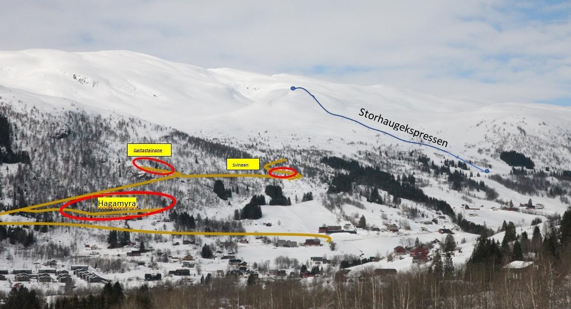1. Byggetrinn i de nye utbyggingsområder Mørkveslia-Skjervheim.
Tomte/hyttefeltene; Hagamyra-Geitasteinane og Svingen. Se også annen informasjon om dette nye store utbyggingsområdet på www.eiendom.myrkdalen.no og www.myrkdalen.no Galleribilde